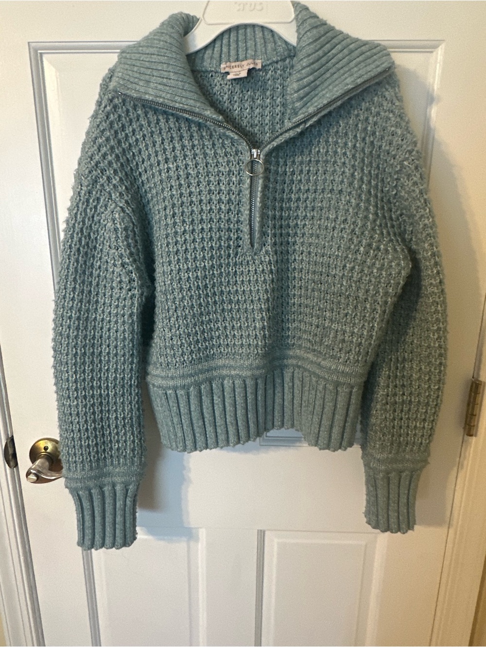 Sincerly Jules blue Green Zip-Up Knit Cardigan